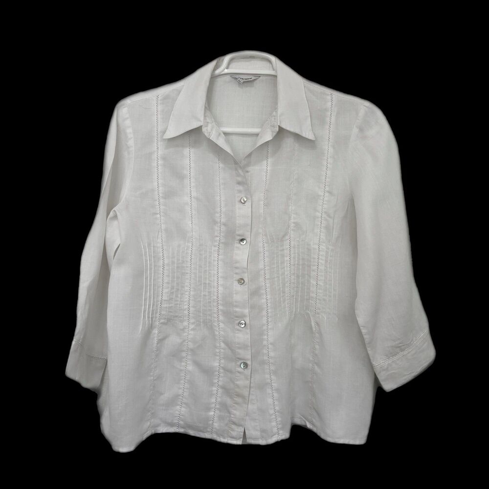 Appraisal Womens Coastal Preppy Button Up XL Capsule Minimalist Pintuck